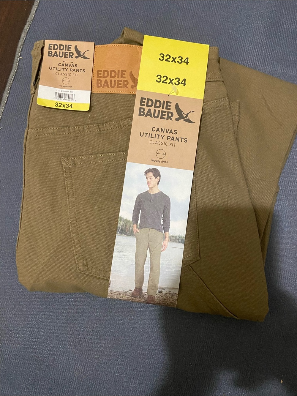 Eddie Bauer Utility Pants Men 32 x 34 Ten Canvas Stretch Straight Leg NEW